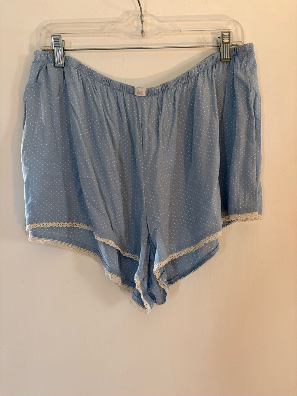 American Eagle Outfitters Light Blue Polka Dot Lace-Trim Lounge Shorts Large